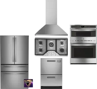 5 Piece Package Includes Refrigerator, Cooktop, Wall Oven, Hood And Dishwasher